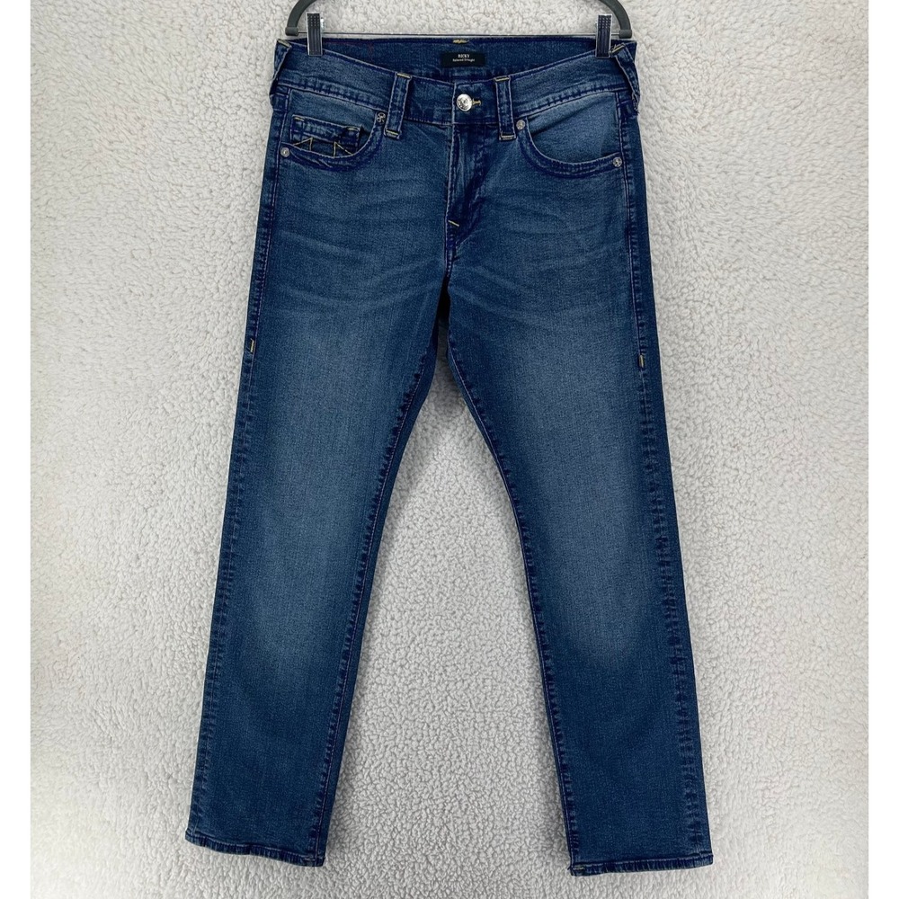 True Religion Ricky Relaxed Straight Jeans Men's Size 33 Blue Big T Stretch